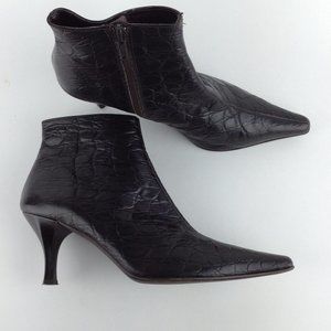 A. Giannetti Brown Croc Embossed  Italian Ankle Booties